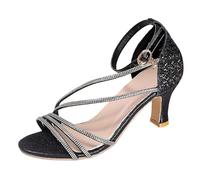 Claquette Femme Mode Sandales Confort Chaussures De Running Avec Amorti Eleganti sandali bassi con decorazioni in cristallo e cinturino traforato, tacco alto e design fluido Bottes(Black, 41)