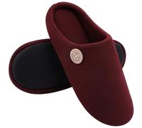 Claquette Hommes Pantoufles d'hiver en coton chaud for femmes et hommes, chaussures plates, douces, antidérapantes, moelleuses, Design, pantoufles d'intérieur for Couple(Wine Red,44-45(10.4-10.6inch))