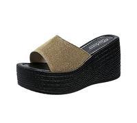 Claquette Paillettes Compensées Femmes été Mode Mules Pantoufles Talons Hauts Plateforme Chaussures Pantoufles Souples Semelle Sandales à Bout Ouvert Plage Nu Pieds Confort pour Maison, Piscine