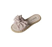 Claquette Plates Semelle Tressée Femmes d'été Claquettes de Plage et Piscine Pantoufles avec Nœud Chaussons à Bout Ouvert Nu Pieds Confortable Antidérapant Chaussures pour Maison Salle de Bain Douche