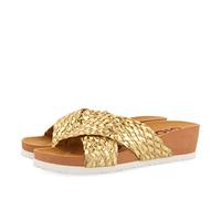 Claquettes à semelle compensée style bio à lanières tressées dorées pour femme turiacu