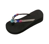Claquettes Elegant Summer Crystal Flip Flops with Thick Sole Open Toe Slippers for Casual Outdoor Wear (Gold, 40)