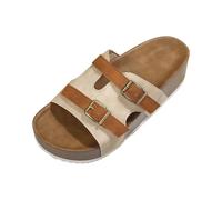 Claquettes Sandales d'été à Talon épais et Boucle - Chaussons de Plage Respirants à Bout Ouvert, Parfaits par Temps Chaud et Quotidien (Khaki, 43)