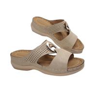 Claquettes Sandales Orthopedique Femmes Été Pantoufles Bohême Compené Claquette Respirant Confort Anti-dérapant Pantoufle Rétro Évidé à Soutien Plantaire Chaussons pour Maison Jardin Piscine Plage