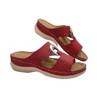 Claquettes Sandales Orthopedique Femmes Été Pantoufles Bohême Compené Claquette Respirant Confort Anti-dérapant Pantoufle Rétro Évidé à Soutien Plantaire Chaussons pour Maison Jardin Piscine Plage