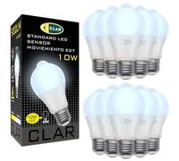 CLAR - Ampoule détecteur de mouvement E27, intérieure 10W Blanc Froid 6000K, allumage automatique capteur PIR, éclairage couloir/garage (Pack 10)