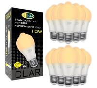 CLAR - Ampoule E27 avec détecteur de mouvement, allumage automatique PIR, 10W 3000K Blanc Chaud, lampe intérieure couloir/garage (Pack 10)