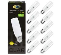 CLAR- Ampoule LED Tube E27 15W. Ampoule LED Gros Culot à Vis E27 LED 15W Équivalent à Ampoule Fluocompacte, Ampoules LEDS Diall E27 Blanc Froid 6000ºK (Pack 10)