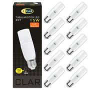 CLAR- Ampoule LED Tube E27 15W. Ampoule LED Gros Culot à Vis E27 LED 15W Équivalent à Ampoule Fluocompacte, Ampoules LEDS Diall E27 Blanc Chaud 3000ºK (Pack 10)