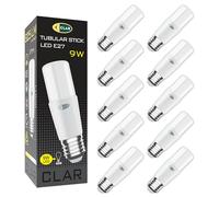 CLAR- Ampoule LED Tube E27 9W Ampoule LED Gros Culot à Vis E27 LED 9W Équivalent à Ampoule Fluocompacte, Ampoules LEDS Diall E27, Blanc Froid 6000ºK (Pack 10)