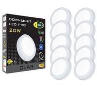 CLAR - Downlight LED plafond surface 20 W, plafonnier pour cuisine ou salle de bain, lumière blanche neutre 4000 K, lampe de plafond (lot de 10)