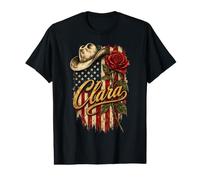 Clara Chapeau de Cowboy Drapeau américain Rose T-Shirt Graphique avec Valeur