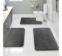 Clara Clark antidérapant en Mousse à mémoire Tub-Shower Tapis de Bain, Noir, Gris, Lot de 3