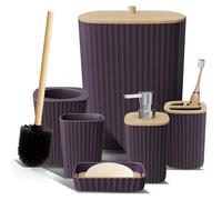 Clara Clark Ensemble d'accessoires de Salle de Bain 6 pièces avec Brosse WC, Poubelle et Distributeur de Savon Violet