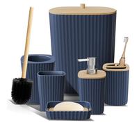 Clara Clark Ensemble d'accessoires de Salle de Bain 6 pièces avec Brosse WC, Poubelle et Distributeur de Savon Bleu Marine