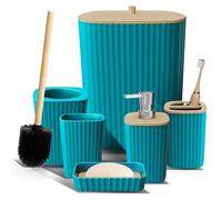 Clara Clark Ensemble d'accessoires de Salle de Bain 6 pièces avec Brosse WC, Poubelle et Distributeur de Savon Bleu Sarcelle
