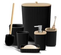 Clara Clark Ensemble d'accessoires de Salle de Bain 6 pièces avec Brosse WC, Poubelle et Distributeur de Savon Noir