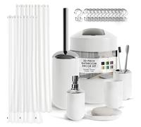 Clara Clark Ensemble d'accessoires de Salle de Bain Blanc - Ensemble d'accessoires de Salle de Bain 20 pièces - Rideau de Douche avec Doublure, Porte-Brosse à Dents, Distributeur de Savon