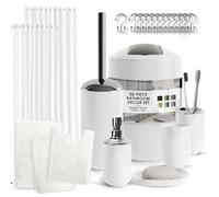 Clara Clark Ensemble d'accessoires de Salle de Bain Blanc - Ensemble d'accessoires de Salle de Bain avec Rideau de Douche et Tapis, Ensemble de Rideau de Douche 23 pièces avec Doublure, Distributeur