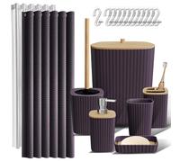 Clara Clark Ensemble d'accessoires de Salle de Bain - Ensemble d'accessoires de Salle de Bain avec Rideau de Douche, Brosse WC, Poubelle et Distributeur de Savon (Violet, Ensemble Complet)