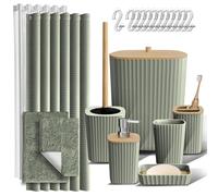 Clara Clark Ensemble d'accessoires de Salle de Bain - Ensemble de 22 pièces de Rideau de Douche et Tapis - Ensemble de Rideau de Douche avec Poubelle de Salle de Bain - Vert Sauge
