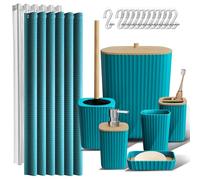 Clara Clark Ensemble de 20 Accessoires de Salle de Bain Bleu Sarcelle constitué des Rideaux de Douche, Distributeur de Savon, Brosse et Poubelle