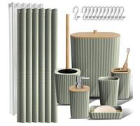 Clara Clark Ensemble de 20 Accessoires de Salle de Bain constitué de Rideaux de Douche, Brosse de Toilettes, Poubelle et Distributeur de Savon, Vert Sauge