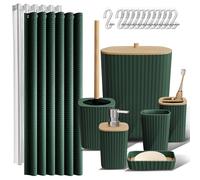 Clara Clark Ensemble de 20 Accessoires de Salle de Bain Vert constitué des Rideaux de Douche, Distributeur de Savon, Brosse et Poubelle