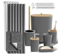 Clara Clark Ensemble de 22 Accessoires de Salle de Bain constitué des Rideaux de Douche et Tapis, Poubelle de Salle de Bain, Gris