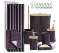 Clara Clark Ensemble d'accessoires de Salle de Bain avec Rideau de Douche, Brosse WC, Poubelle, Distributeur de Savon et Tapis (Violet, Ensemble Complet + Tapis de Bain)