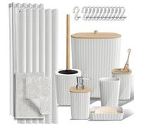 Clara Clark Ensemble de 22 Accessoires de Salle de Bain constitué des Rideaux de Douche et Tapis, Poubelle de Salle de Bain, Blanc