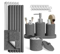 Clara Clark Ensemble de salle de bain gris - Ensemble de salle de bain avec rideau de douche et tapis, ensemble d'accessoires de salle de bain 21 pièces, ensemble de rideau de douche avec distributeur