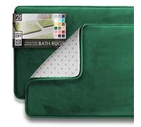 Clara Clark Lot de 2 Tapis de Bain en Mousse à mémoire de Forme, Polaire, Vert Chasseur, 43,2 x 61 cm