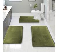 Clara Clark Lot de 3 Tapis de Bain en Velours à mémoire de Forme pour Salle de Bain - Antidérapants, Dos en PVC, lavables, séchage Rapide - Vert