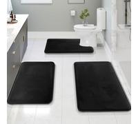Clara Clark Lot de 3 Tapis de Bain en Mousse à mémoire de Forme Ultra Doux, antidérapants et absorbants, Petit/Grand/Contour, Noir