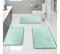Clara Clark Lot de 3 Tapis de Bain en Velours et Mousse à mémoire de Forme - Dos en PVC antidérapant, Lavable, séchage Rapide - Bleu