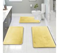 Clara Clark Lot de 3 Tapis de Salle de Bain en Velours et Mousse à mémoire de Forme pour Salle de Bain - Antidérapants, Dos en PVC, lavables - Séchage Rapide - Jaune
