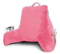 Clara Clark Reading, Shredded Memory Foam Rest Arms and Pockets Back Pillow for Sitting in Bed for Kids Teens & Adults, Standard, Light Pink