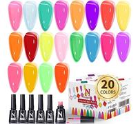Clara Colors Jelly Gel Polish, 20 Couleurs Tendance Néon Jelly Gel Vernis à Ongles Kit Brillant Cristal Transparent Vernis Nude Rose Violet Vert Bleu Jaune Rouge Couleurs Gelée à Ongles