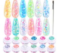 Clara Colors Sparkle Lot de 12 vernis à ongles en gel à paillettes, fluo, translucide, à paillettes, soak off, pour manucure
