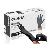 Clara Lot de 100 gants jetables en nitrile non poudrés - Noir - Taille M