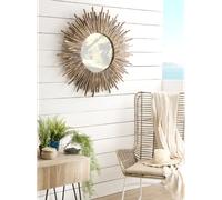 Clara - miroir rond marron 90x90cm soleil branches bois teck
