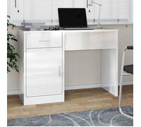 CLARENCE® Bureau informatique - Table de travail - avec tiroir et armoire Blanc brillant 100x40x73 cm - LL0364
