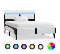 Clarence* Cadre de lit avec LED - SOLOMON - Lit 1 place à chambre,blanc et noir 90x200 cm &Europ4773860