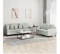 CLARENCE® Ensemble de canapés 2 pièces - Sofa Set - 4-6 personnes - avec coussins Gris clair Velours LL118