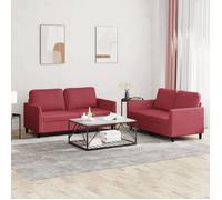 CLARENCE® Ensemble de canapés 2 pièces - Sofa Set - 4-6 personnes - et coussins Rouge bordeaux Similicuir LL47