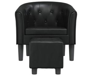 CLARENCE® Fauteuil cabriolet/Chaise de salon - Pour TV - avec repose-pied - noir similicuir LV5449