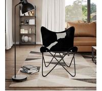 CLARENCE® Fauteuil de repos/ Chaise papillon noir et blanc cuir de vache LV0130