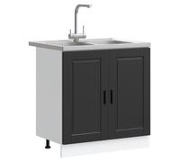 Clarence* Meuble sous-vasque ""Porto"" avec évier - Meuble cuisine/Grande Capacité - noir 80x46x84,5 cm en bois d'ingénierie EU917822