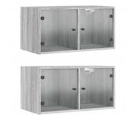 CLARENCE - NEW Armoires murales - JILL'S - Placard Meuble de rangemnt Mural portes vitrées sonoma gris 68,5x37x35cm OCT6766102